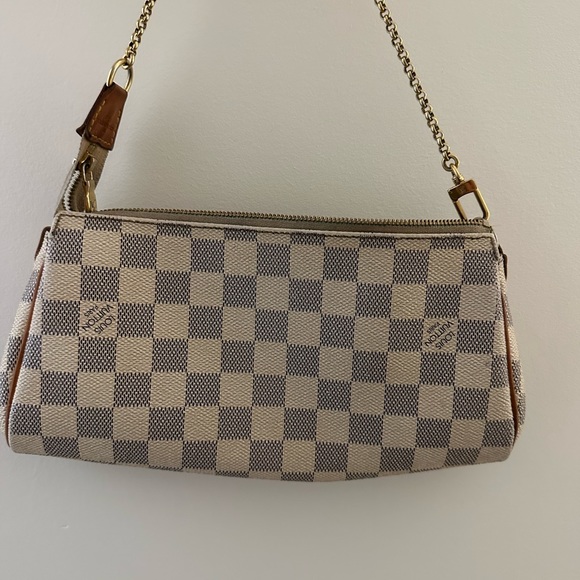 LOUIS VUITTON DAMIER AZUR EVA shoulder bag checked coated natural Vachetta - Picture 3 of 12